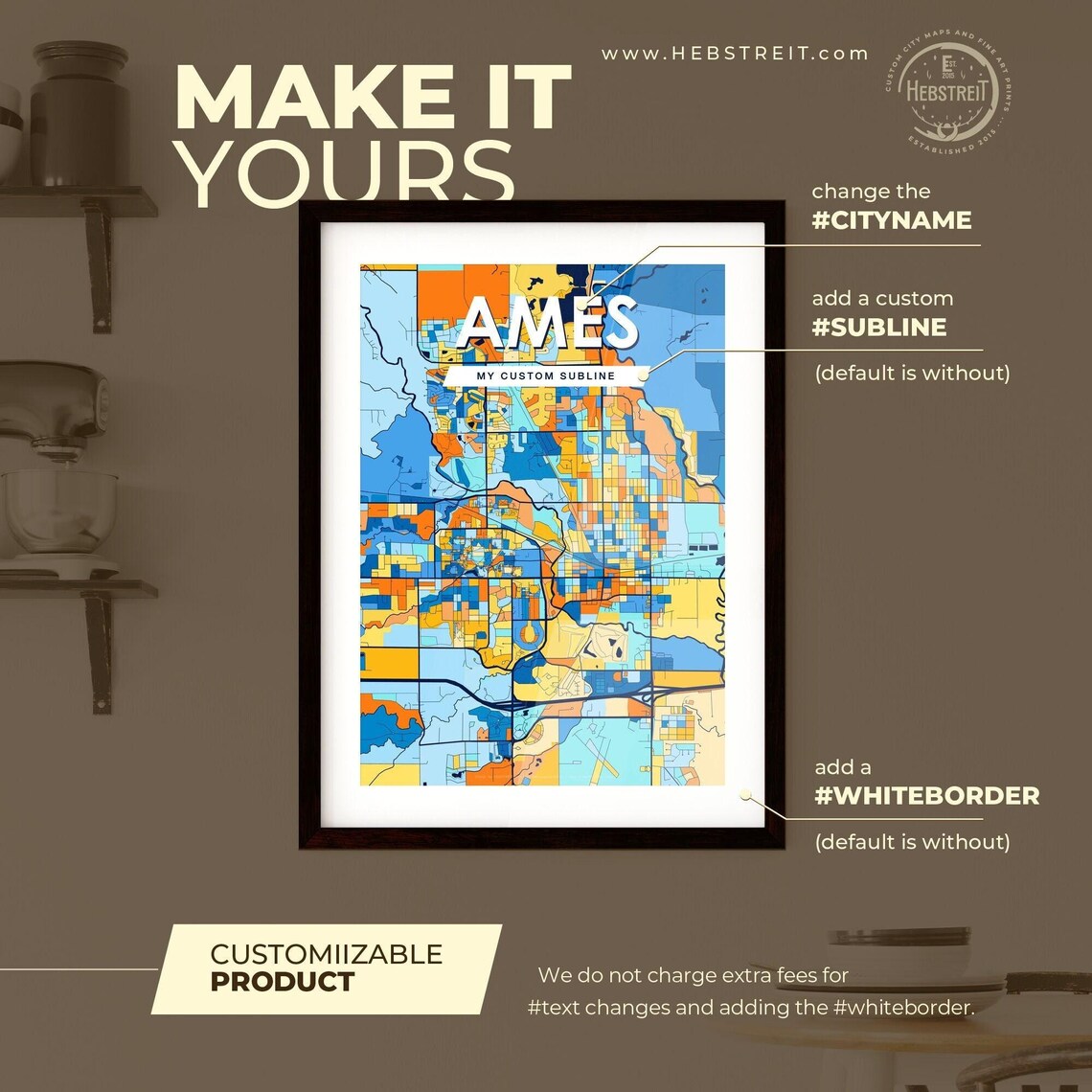Ames Iowa Vibrant Colorful Mosaic City Street Map Art Poster - Image 2