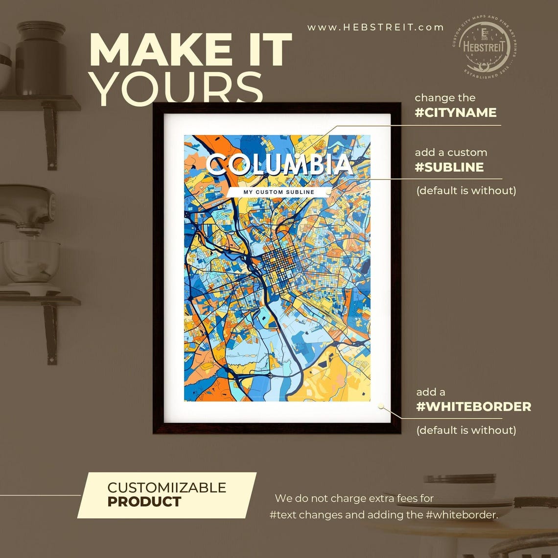 Columbia Vibrant Geometric Mosaic City Street Map Art Poster - Image 2