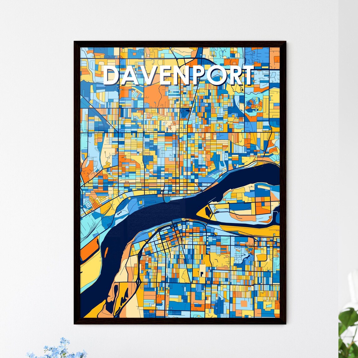 Davenport Vibrant Geometric Mosaic City Street Map Art Poster