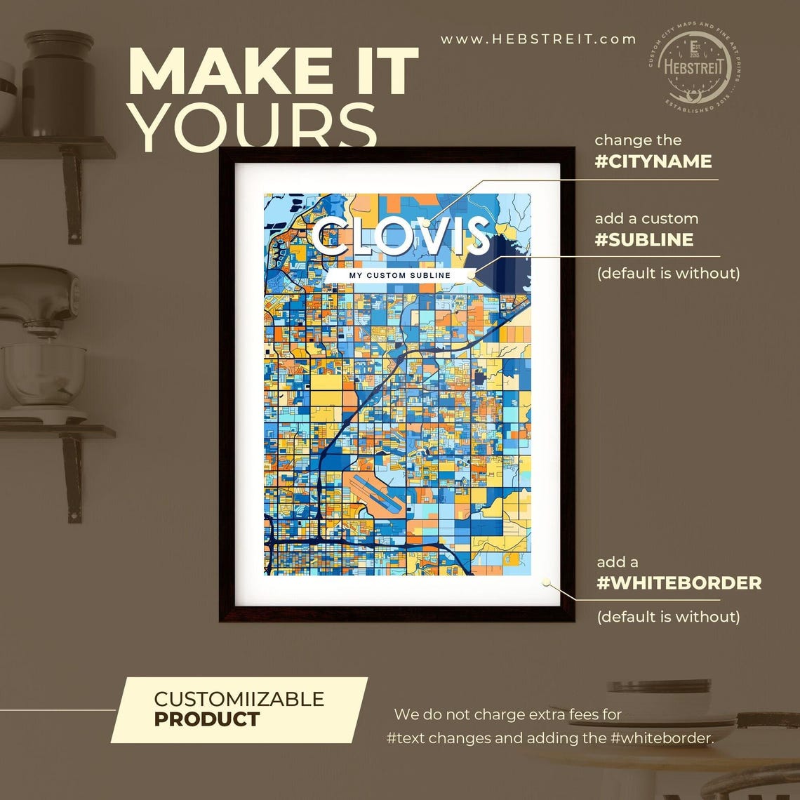 Clovis California Colorful Modern City Street Map Travel Decor Poster - Image 2
