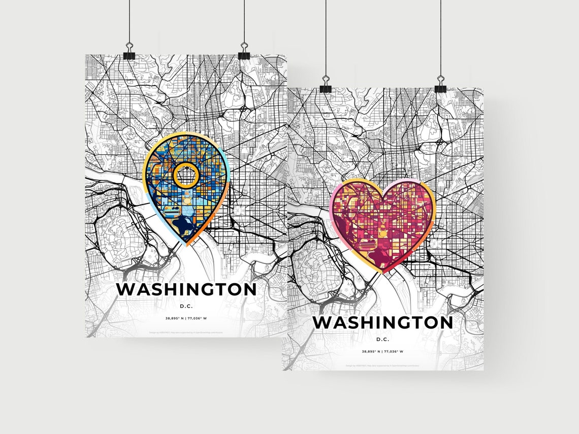 Washington DC Minimal Map Art With Colorful Heart Icon Poster - Image 2