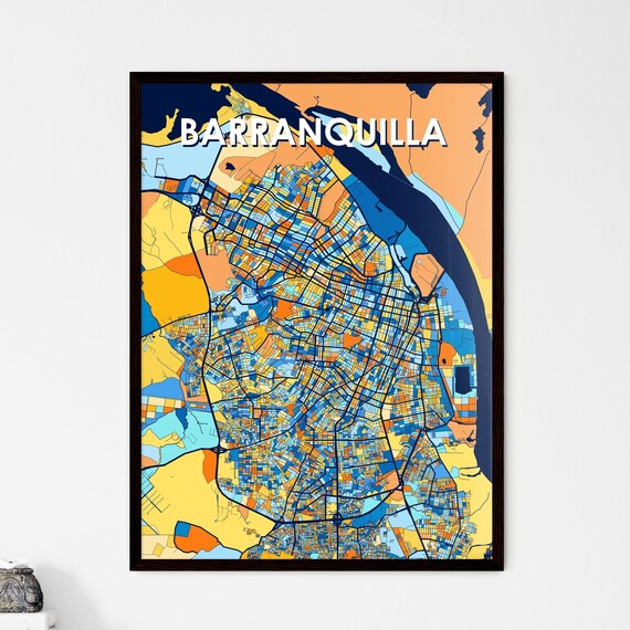 Barranquilla City Map Poster Abstract Blue Orange Geometric Street Decor