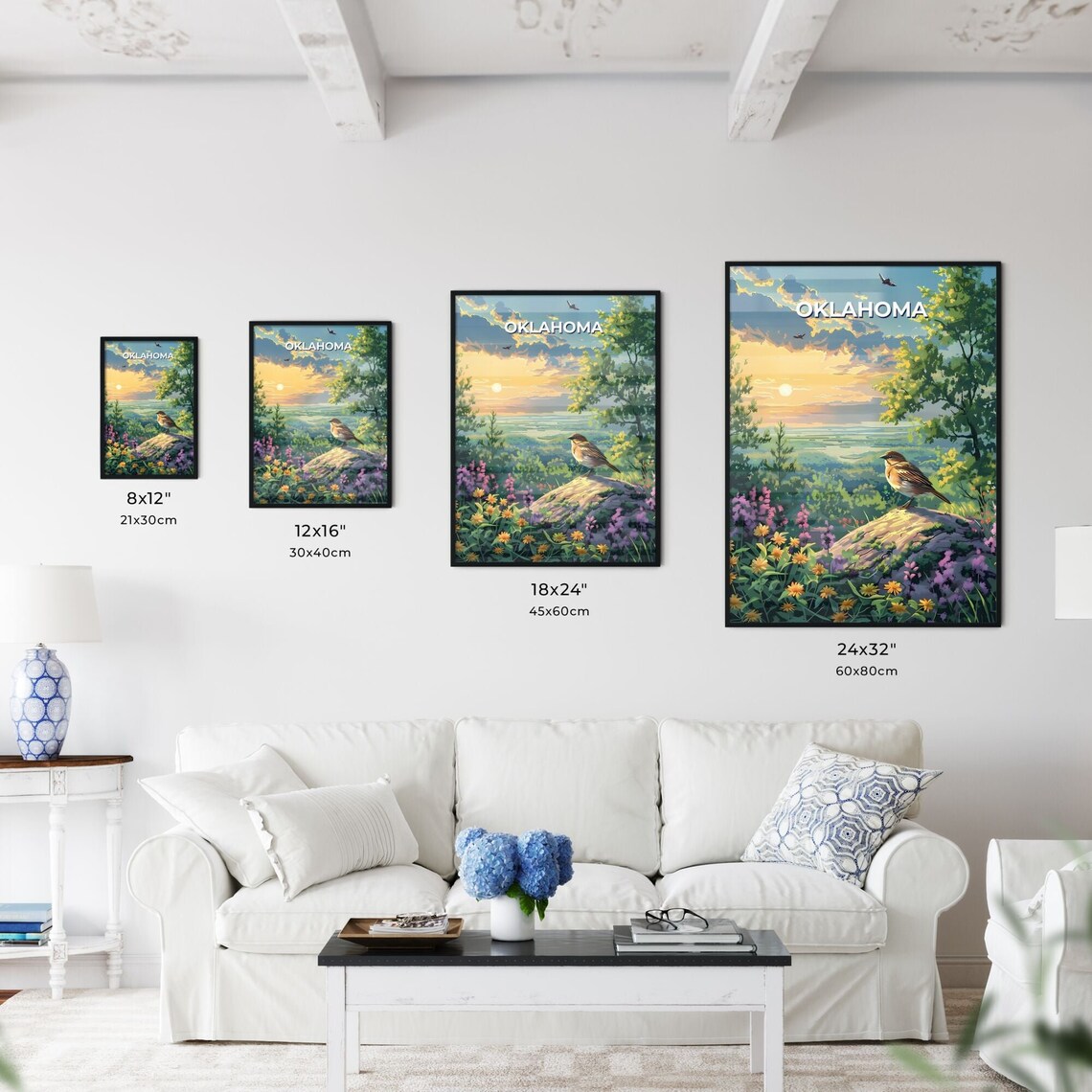 Oklahoma Songbird Wildflower Prairie Sunrise Nature Travel Poster - Image 3