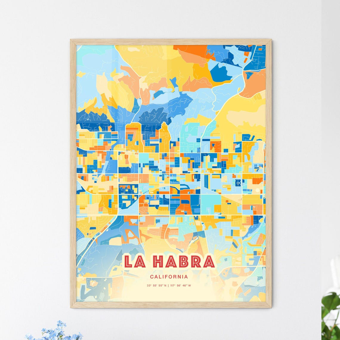 La Habra California Blue Orange City Map Art Home Decor Poster - Image 3