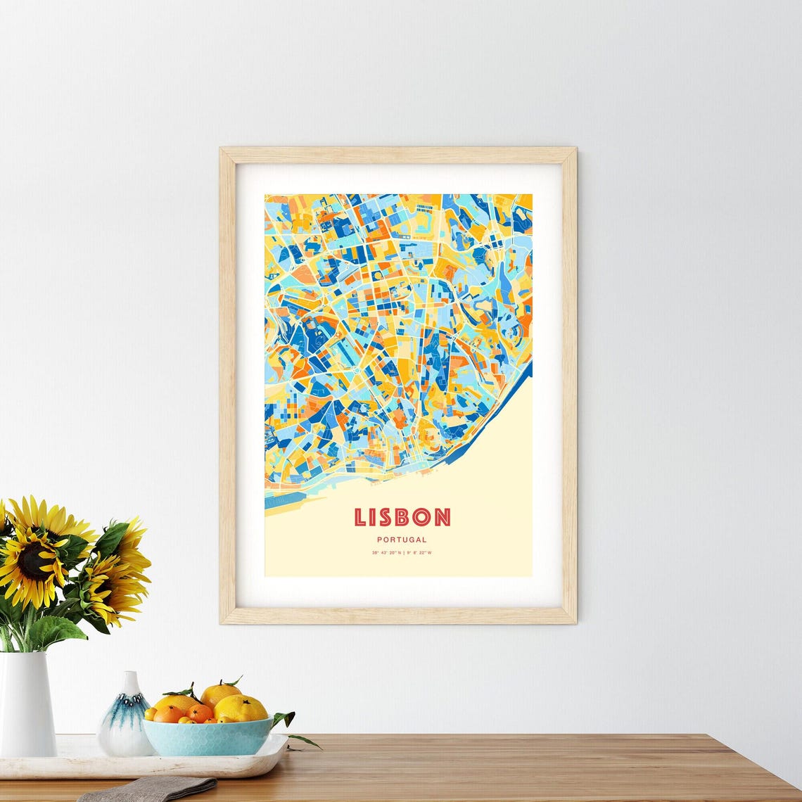 Lisbon Portugal Colorful Blue Orange Riverfront City Map Art Print - Image 2