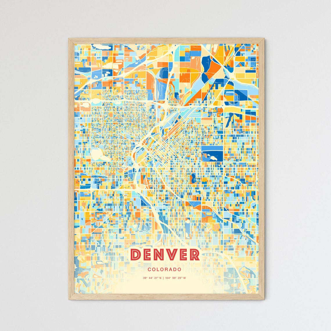 Denver Colorado Colorful City Map Poster Blue Orange USA Travel Decor