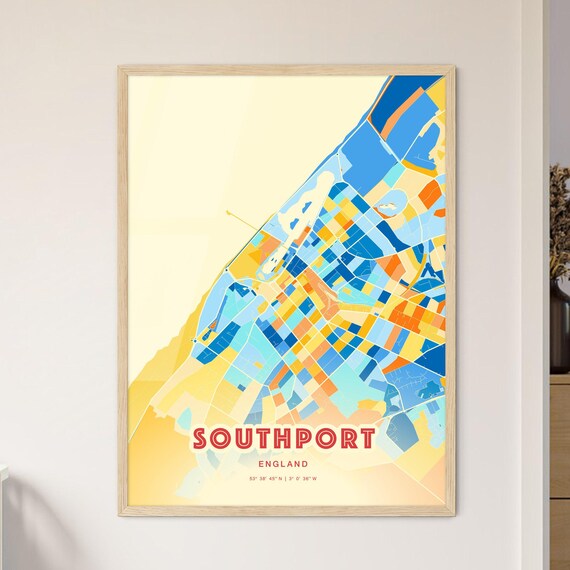 Southport England Colorful Vintage Seaside City Map Art Poster