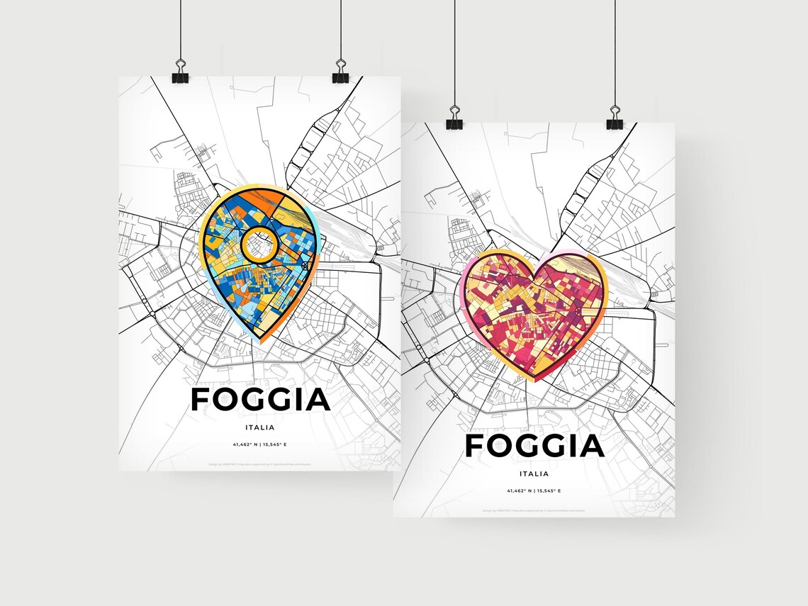 Foggia Italy Minimalist Line Art Heart Shaped City Map Poster - Image 2
