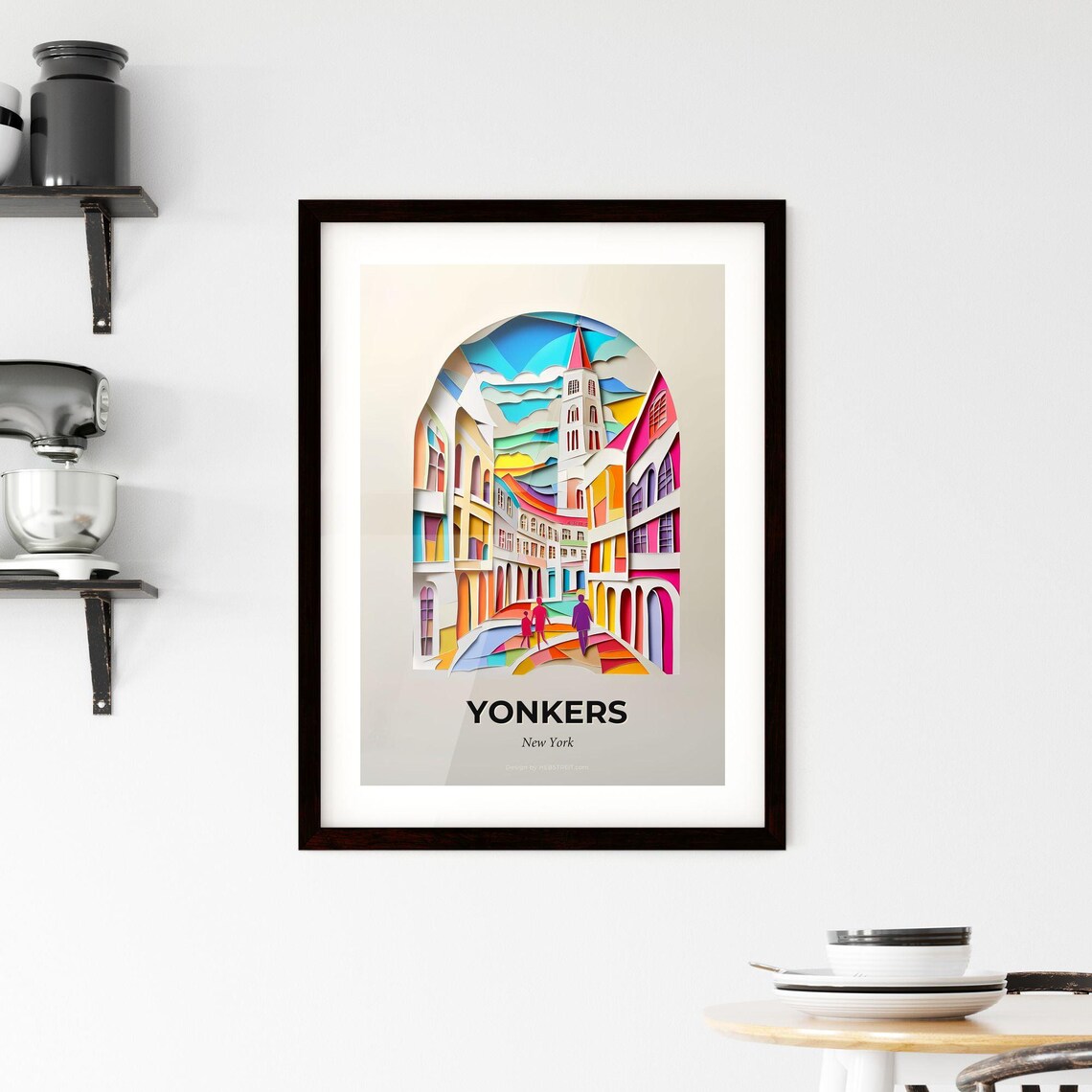 Yonkers New York Historic Street Colorful Paper Cut Art Poster - Image 2