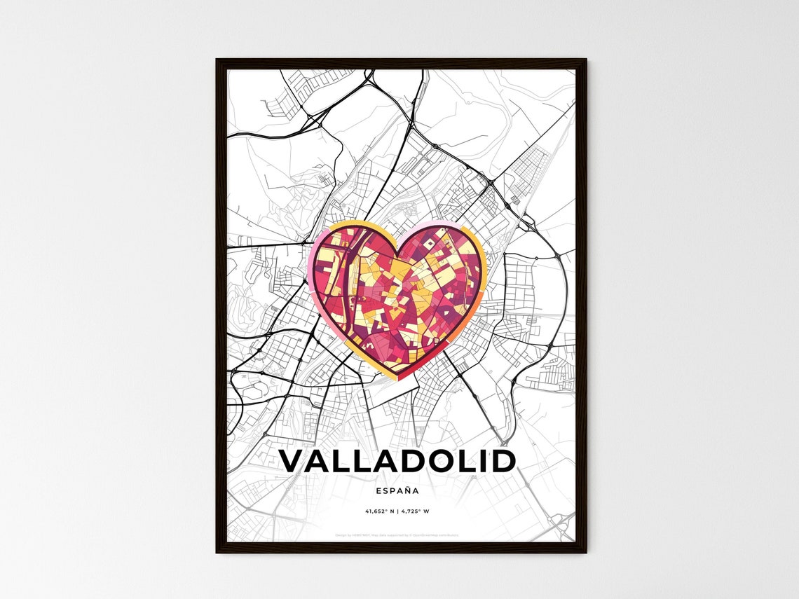 Valladolid Spain Minimalist Heart City Map Monochrome Art Poster