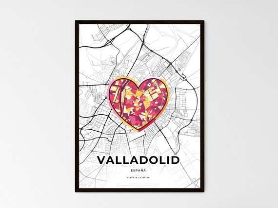 Valladolid Spain Minimalist Heart City Map Monochrome Art Poster