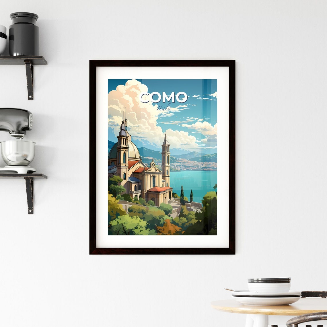 Como Italy Lakeside Basilica Dome Mountain View Travel Poster - Image 2
