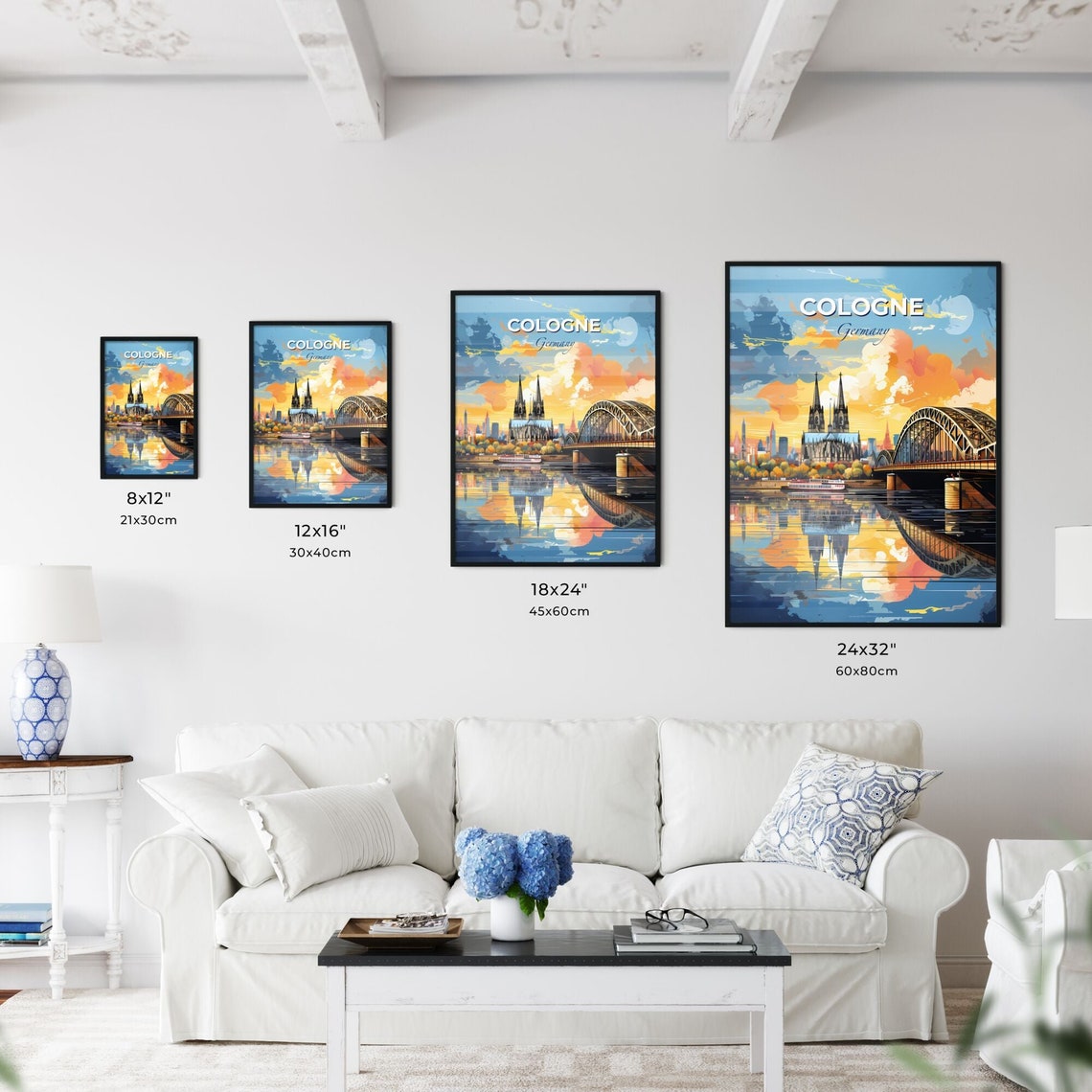 Cologne Germany Cathedral Rhine Bridge Sunset Skyline Poster - Image 3