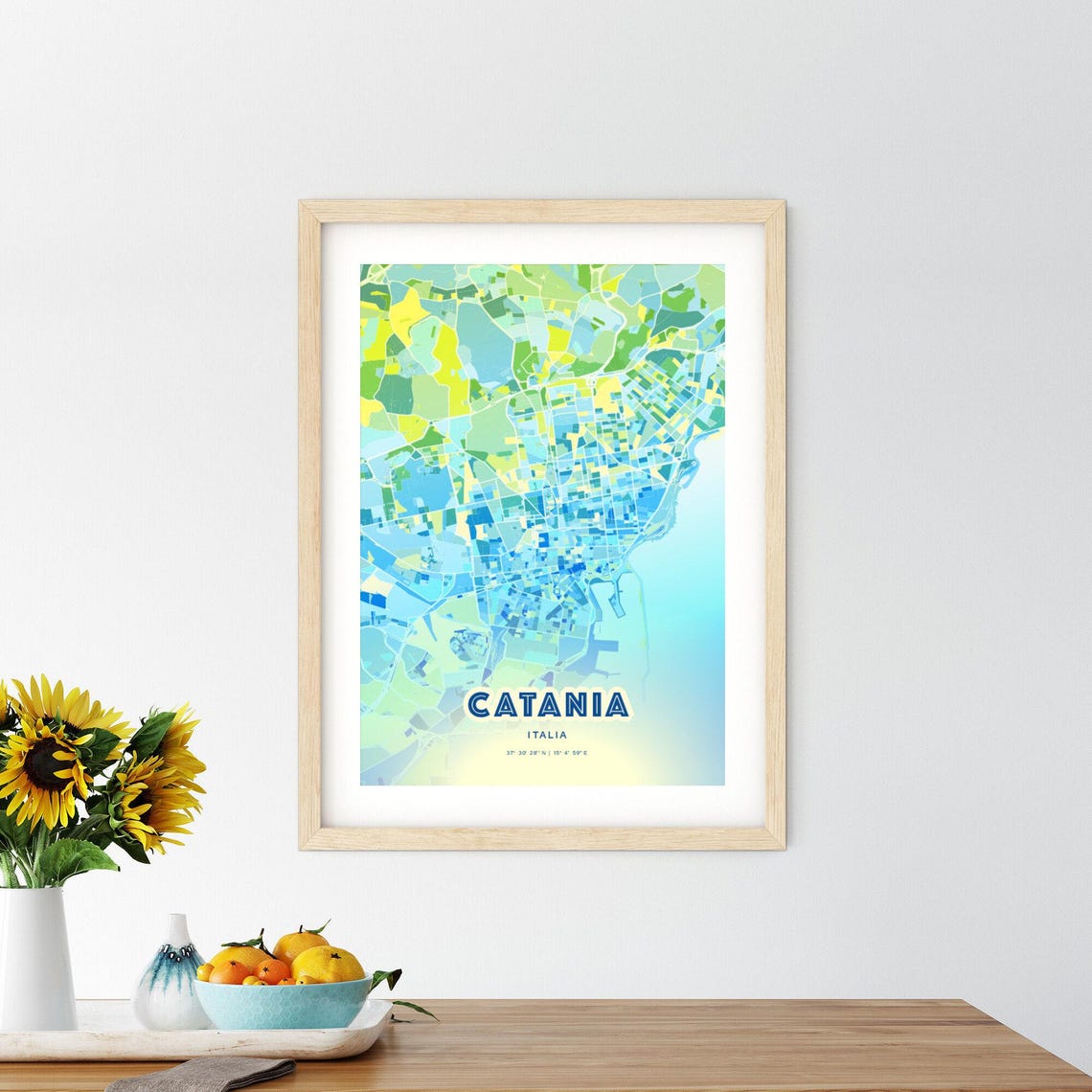 Catania Italy Bluish Custom Stylish City Map Art Poster Gift - Image 3