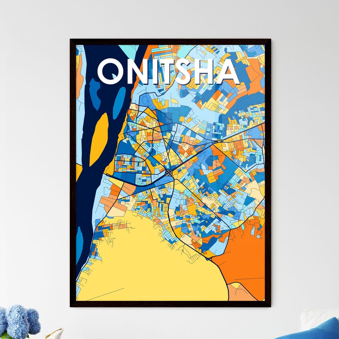 Onitsha Nigeria Vibrant Modern City River Map Artwork Poster