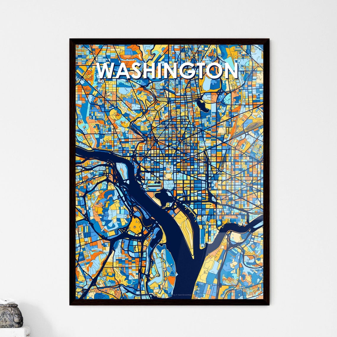 Vibrant Colorful City Map Art of Washington DC Poster for Home