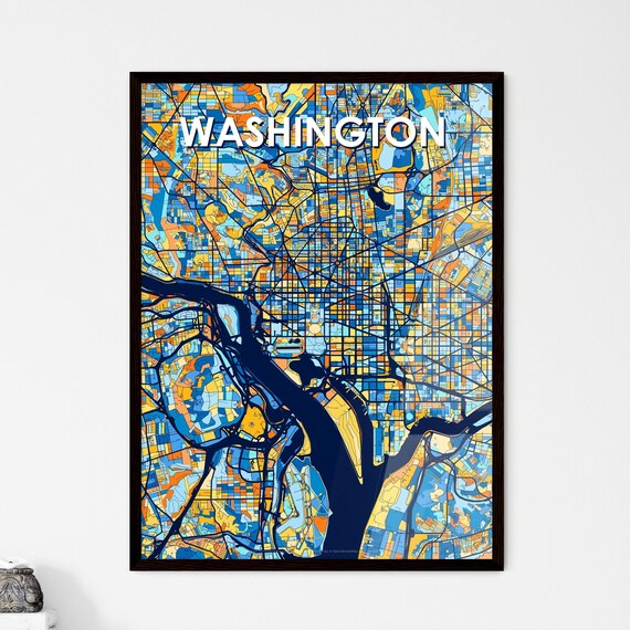 Vibrant Colorful City Map Art of Washington DC Poster for Home