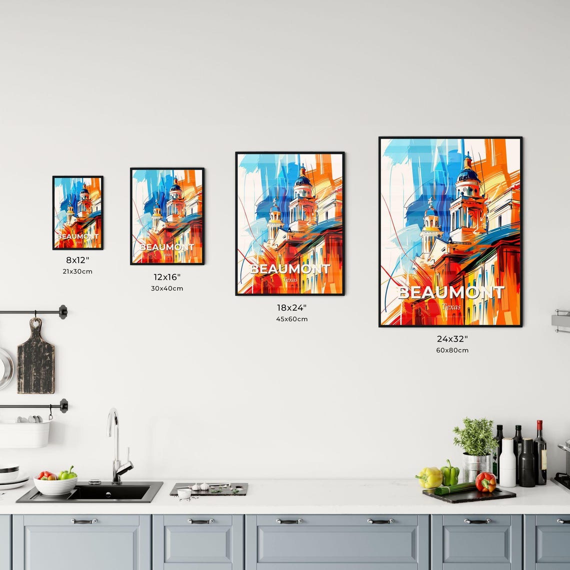 Beaumont Texas Vibrant Watercolor Downtown Skyline Art Poster - Image 3