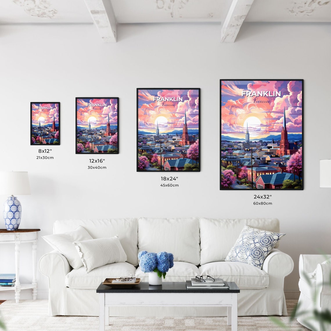 Franklin Tennessee Sunset Skyline Church Spires Blossom Poster - Image 3