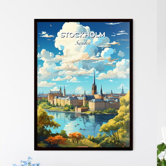 Stockholm Sweden Historic Old Town Waterfront Skyline Travel Poster