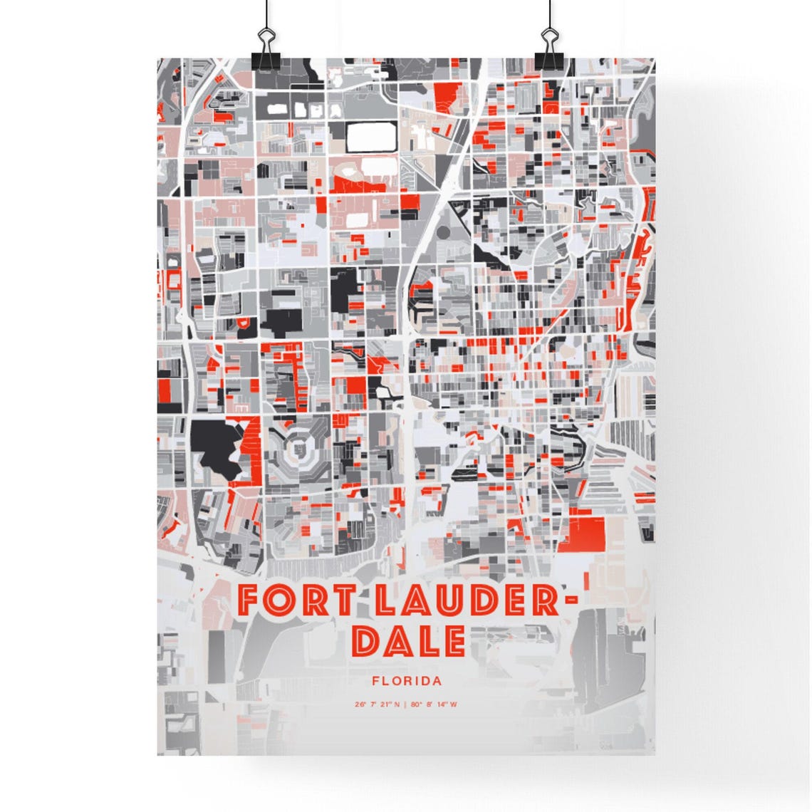 Fort Lauderdale Florida Modern Red Expressive City Map Poster - Image 3