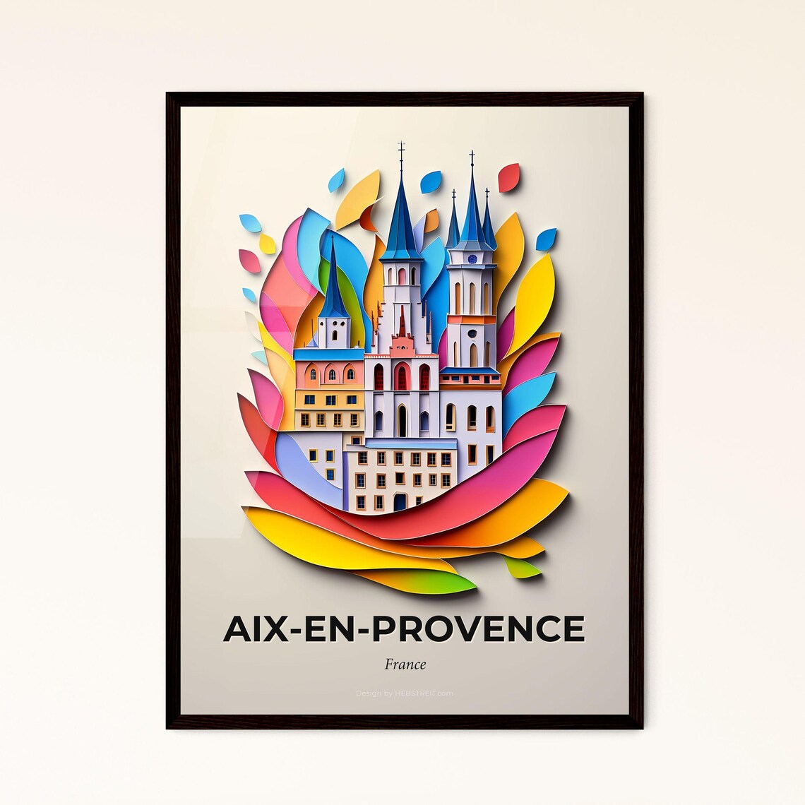 Aix-en-Provence France Rainbow Church Towers Paper Cut Art Poster
