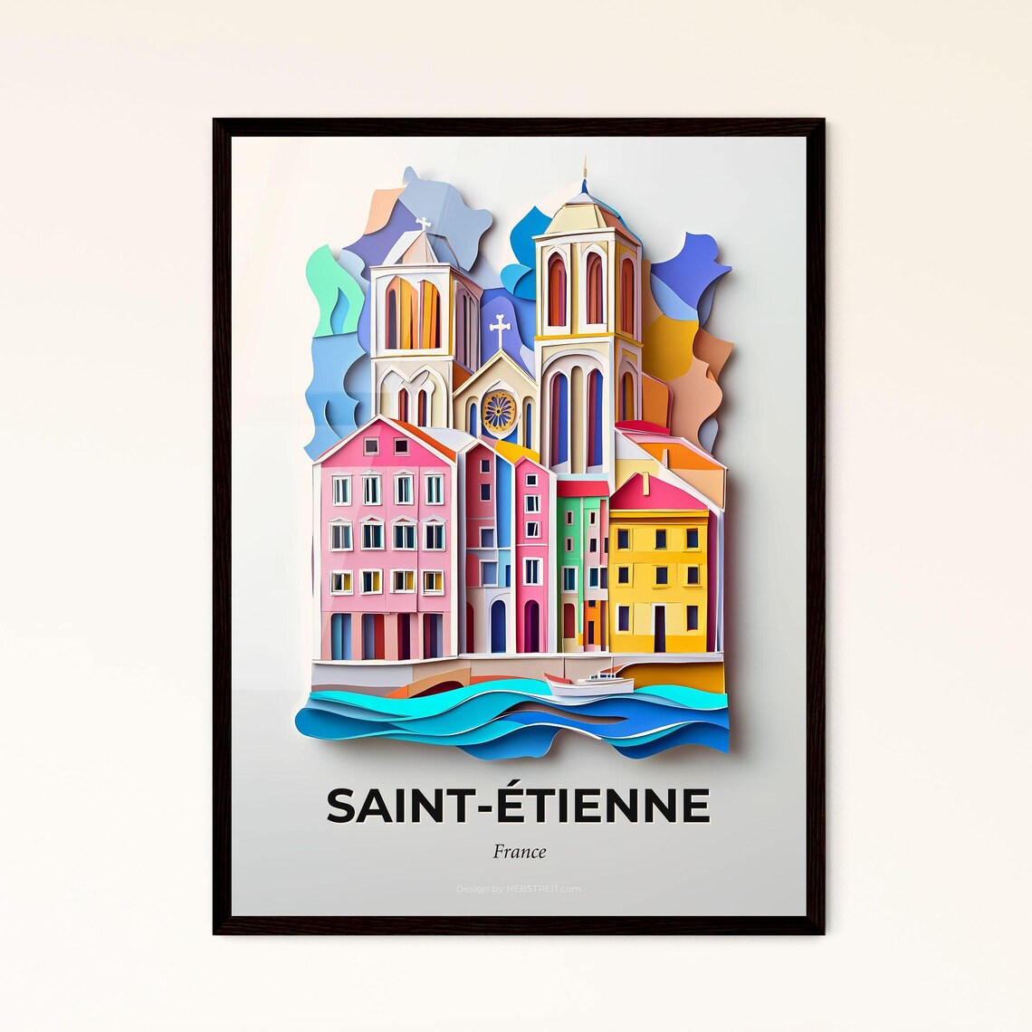 Saint-Etienne France Church Boat Papercut Harbor Travel Poster