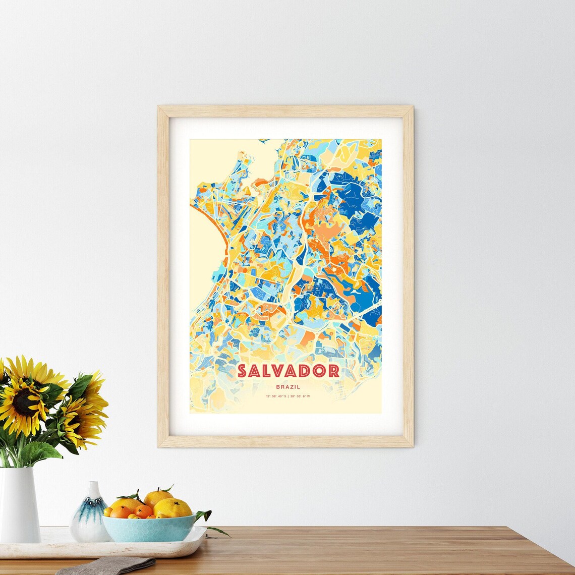Salvador Brazil City Map Art Poster Blue Orange Street Style - Image 2