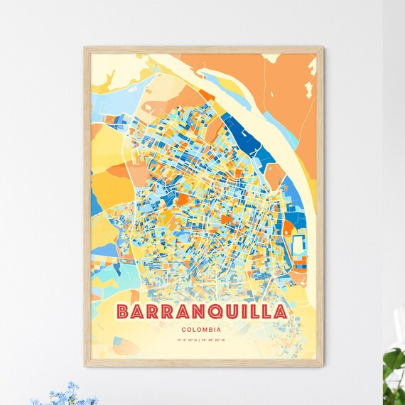 Barranquilla Colombia Colorful City Map Art Poster Blue Orange Coastal