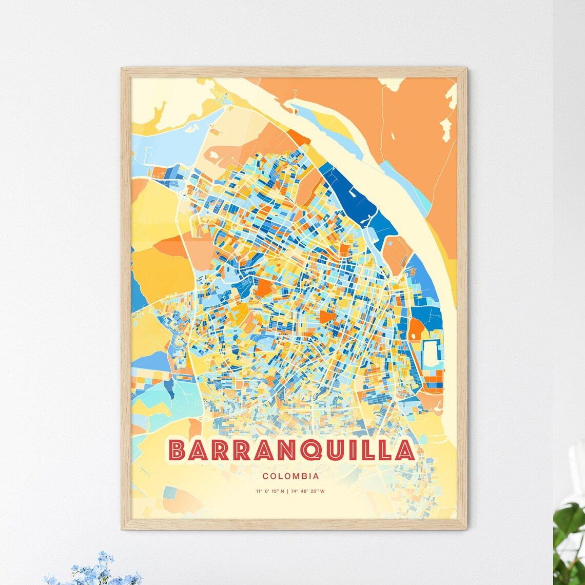 Barranquilla Colombia Colorful City Map Art Poster Blue Orange Coastal