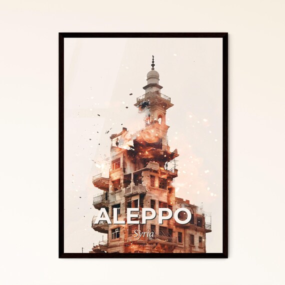 Aleppo Syria Ancient Minaret Towers Dissolving Particles Art Poster