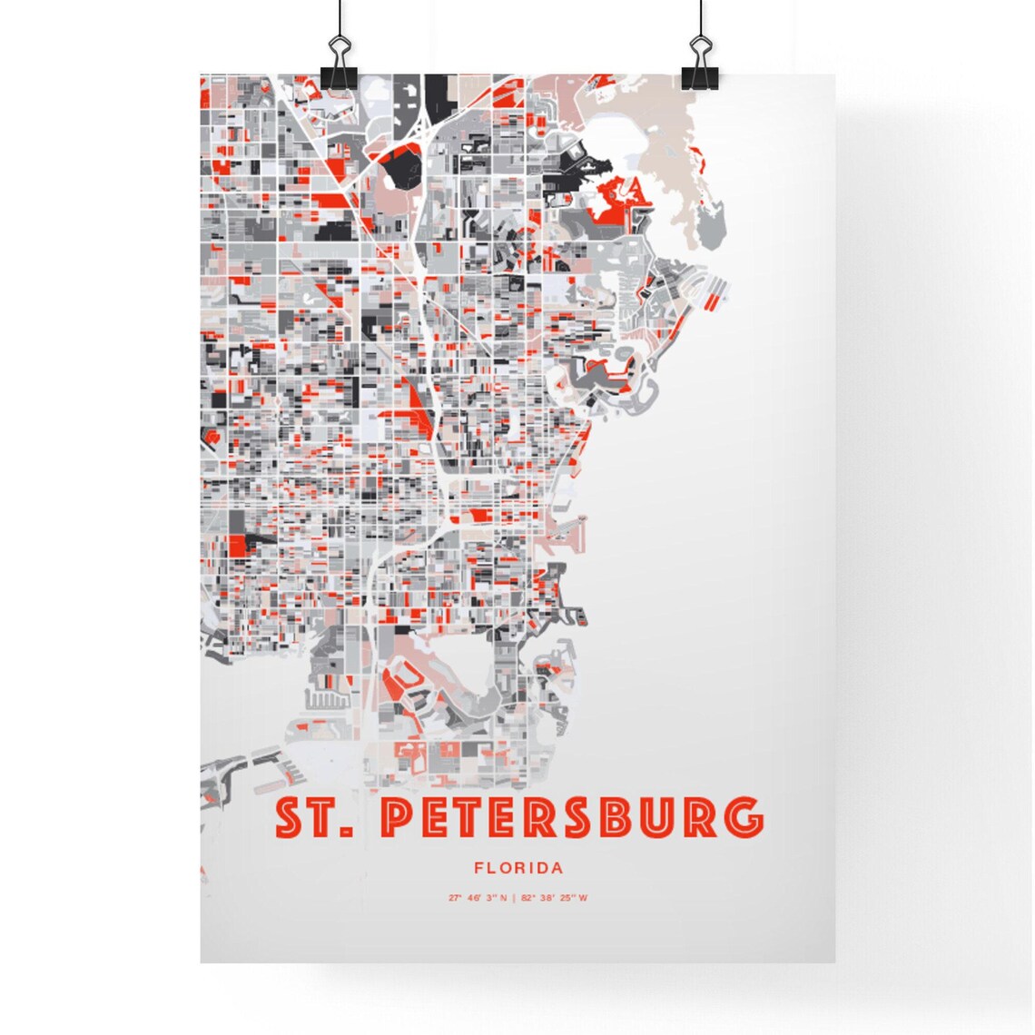St Petersburg Florida Expressive Red Bold City Map Art Poster - Image 3