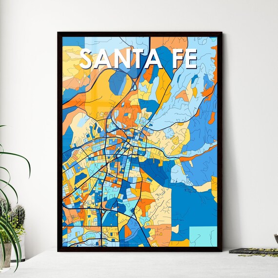 Santa Fe New Mexico City Map Poster Vibrant Modern Wall Decor Gift