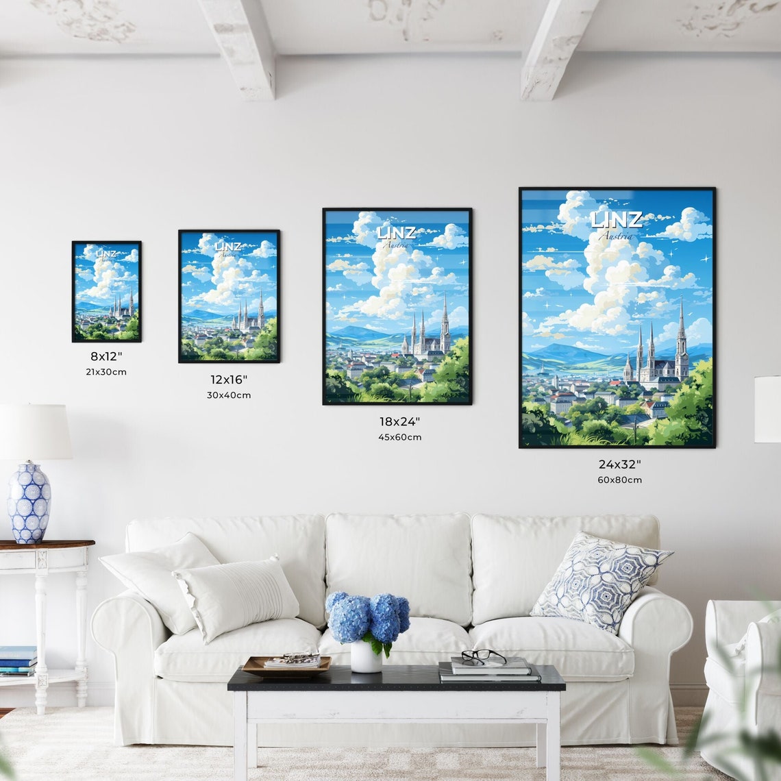 Linz Austria Cathedral Spires Mountain View Scenic Travel Poster - Image 3
