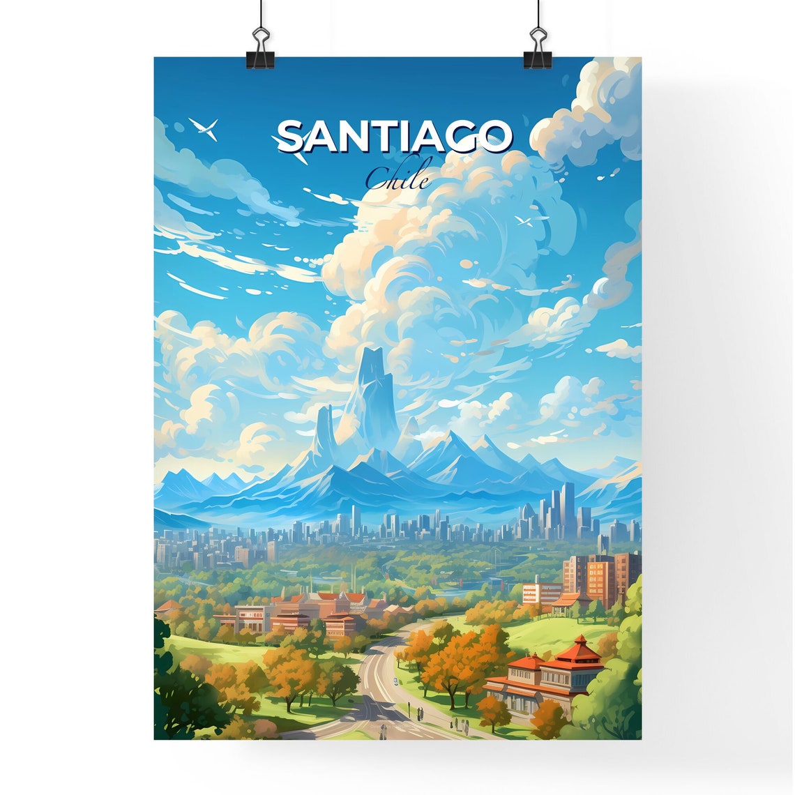 Santiago Chile Andes Mountains Skyline Park Green View Poster - Image 4