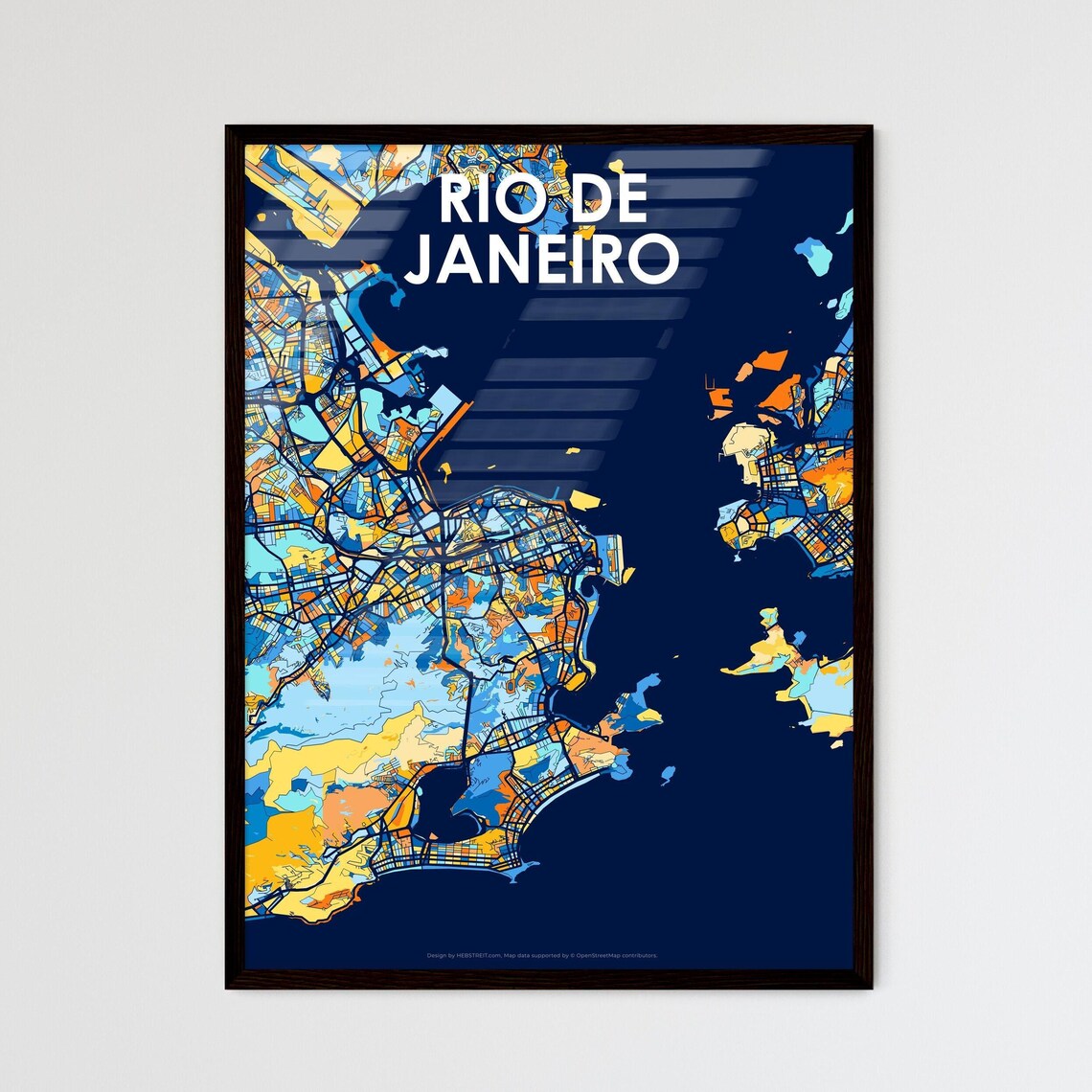 Rio de Janeiro Brazil Stylish Vibrant Blue and Orange Mosaic City Map Poster