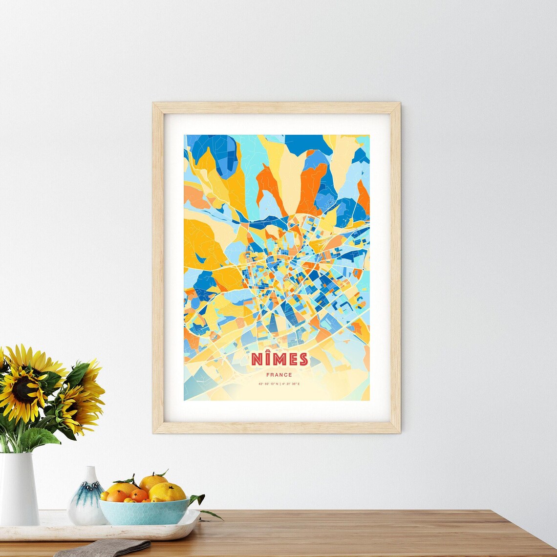 Nimes France Colorful Southern City Map Coordinates Art Poster - Image 2