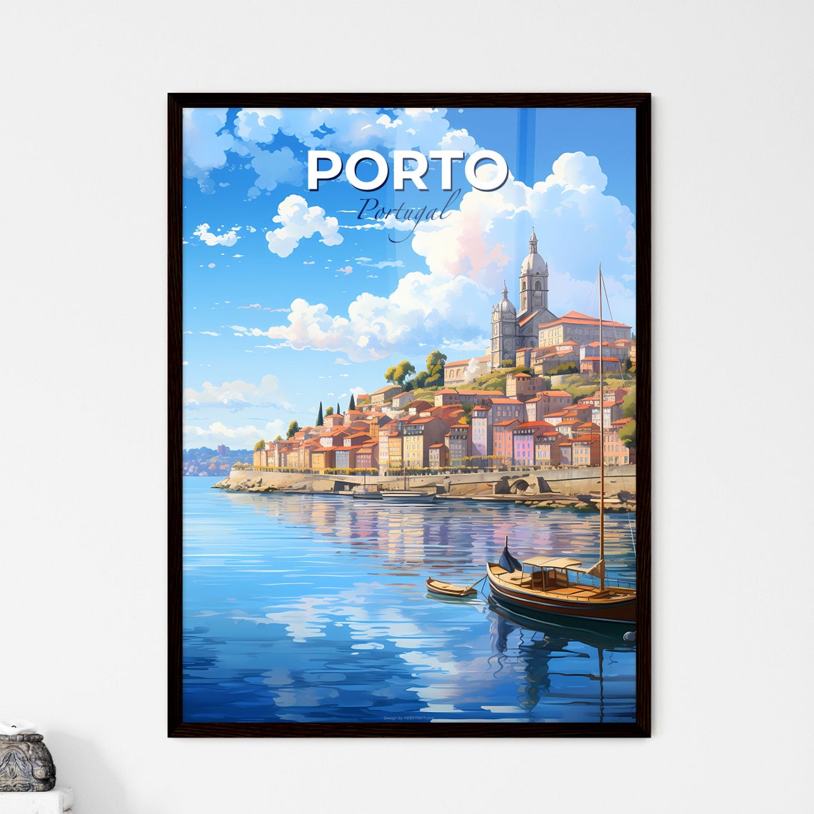 Porto Portugal Waterfront Harbor Boats Vintage Travel Art Poster