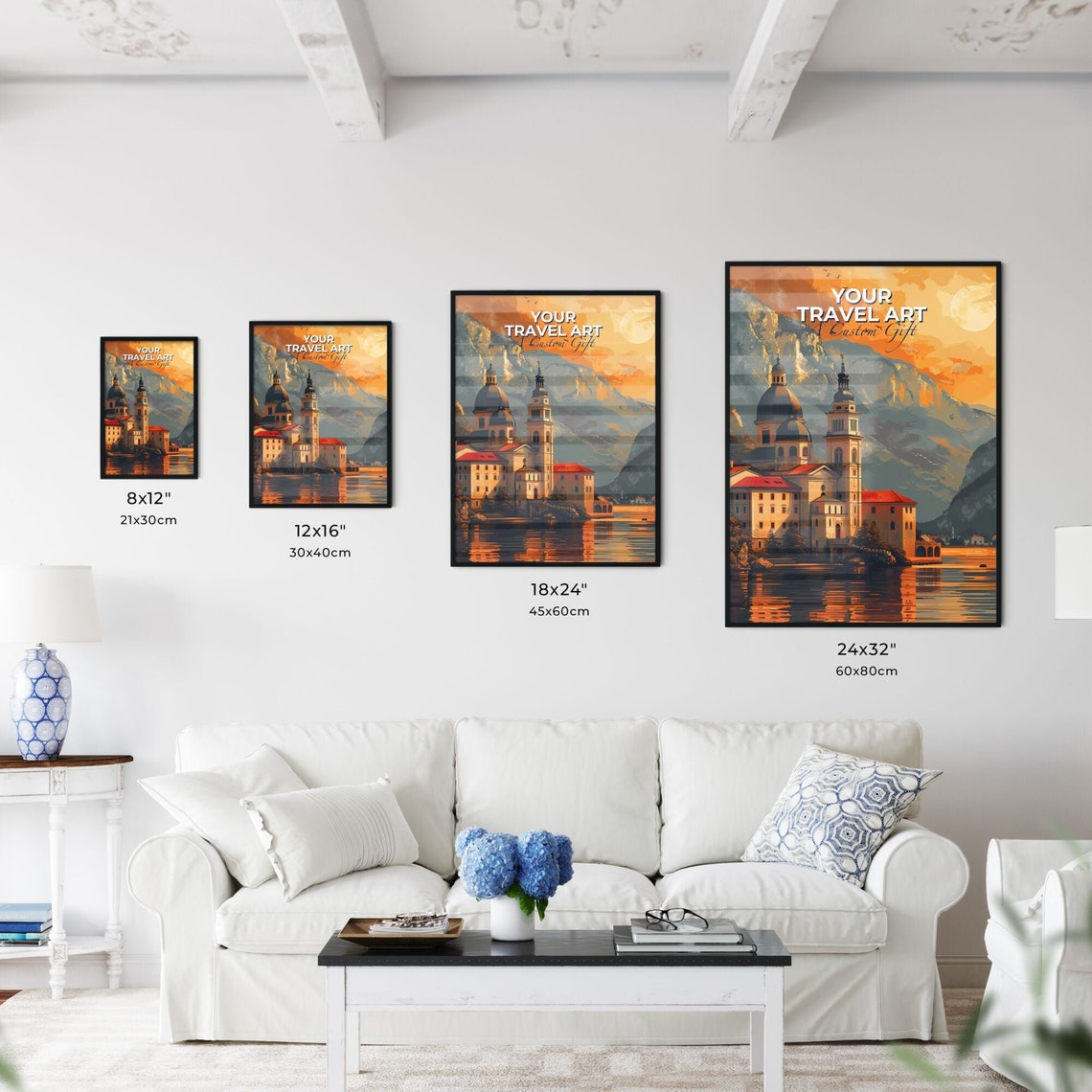 Your Travel Art Cathedral Lakeside Mountain Sunset Gift Poster - Image 3