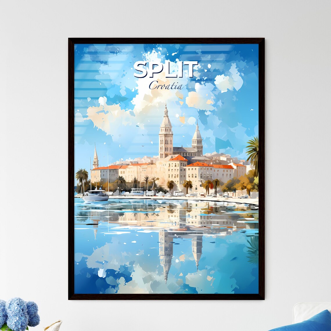 Split Croatia Poster Watercolor Harbor Travel Skyline Dalmatia Coast Decor