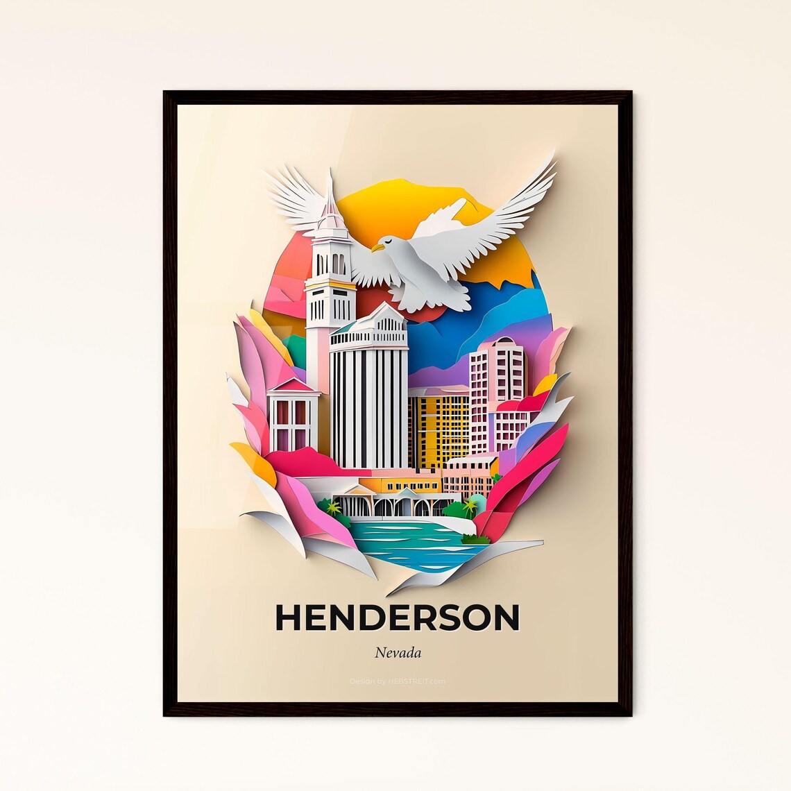 Henderson Nevada Dove Skyline Papercut Cityscape Travel Poster