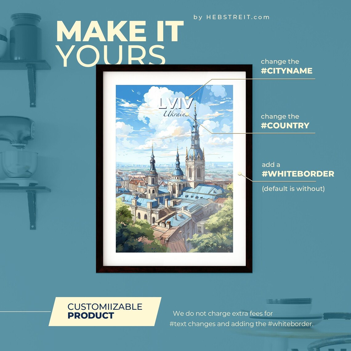 Lviv Ukraine Blue Domed Cathedral Historic Old Town Travel Poster - Image 2