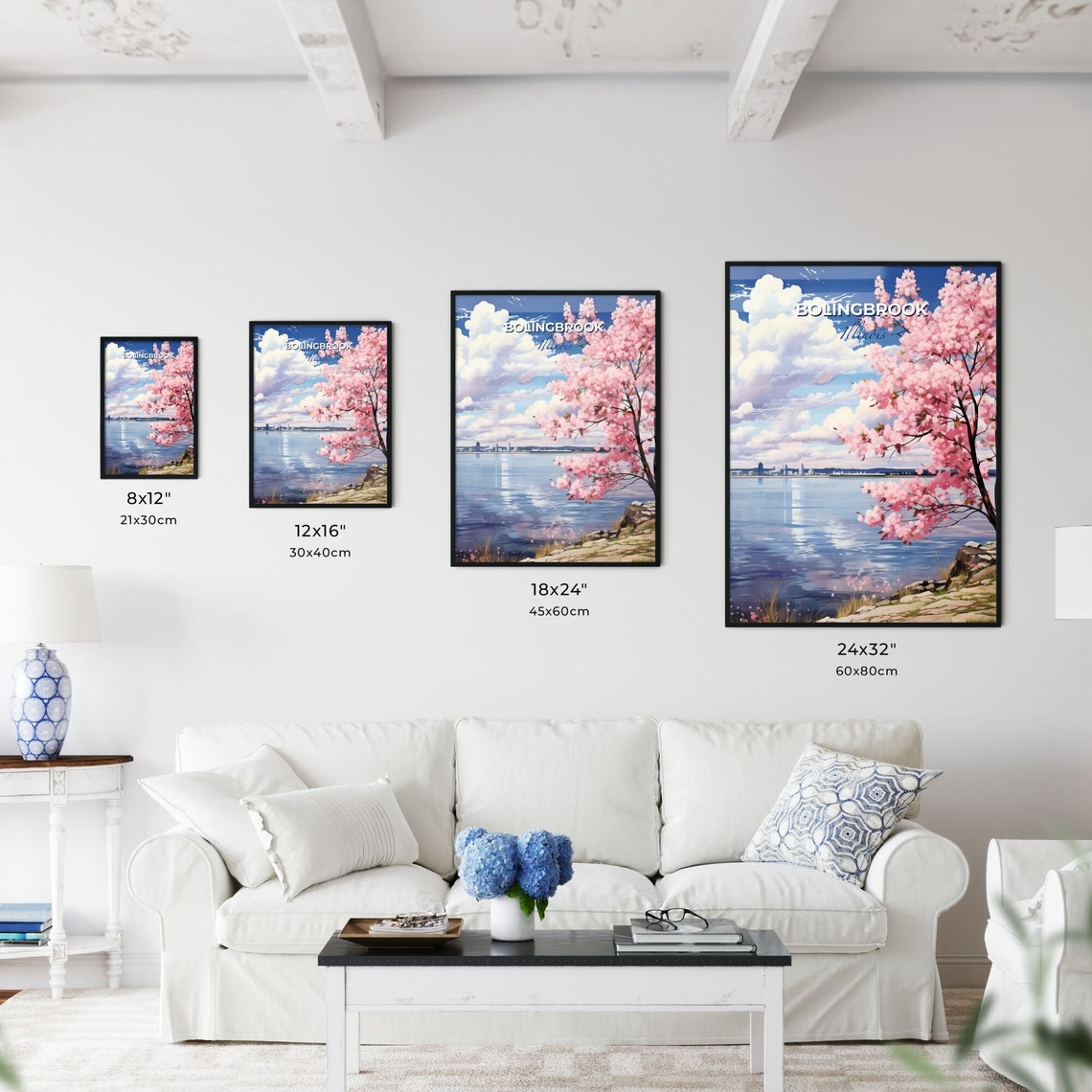 Bolingbrook Illinois Lakeside Cherry Blossom Skyline View Poster - Image 3