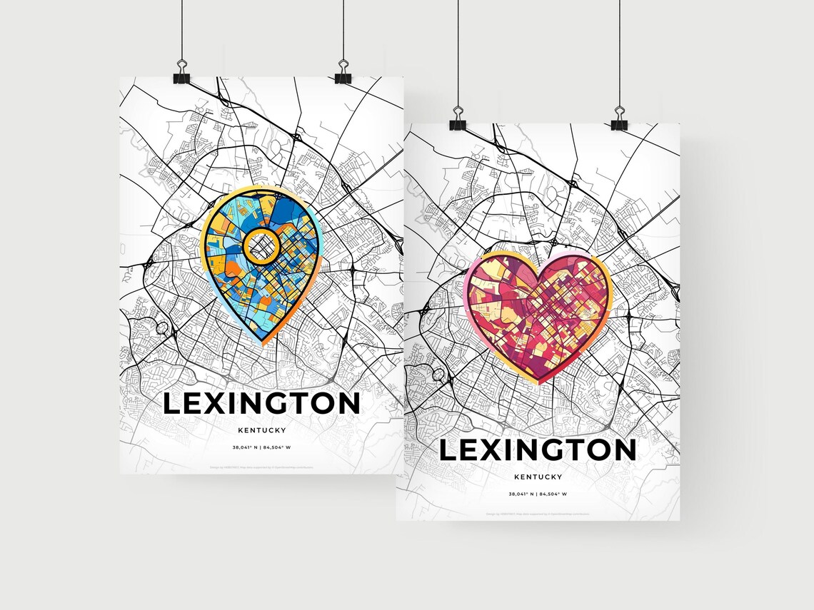 Lexington Kentucky Minimal City Map Colorful Heart Icon Art Poster - Image 2