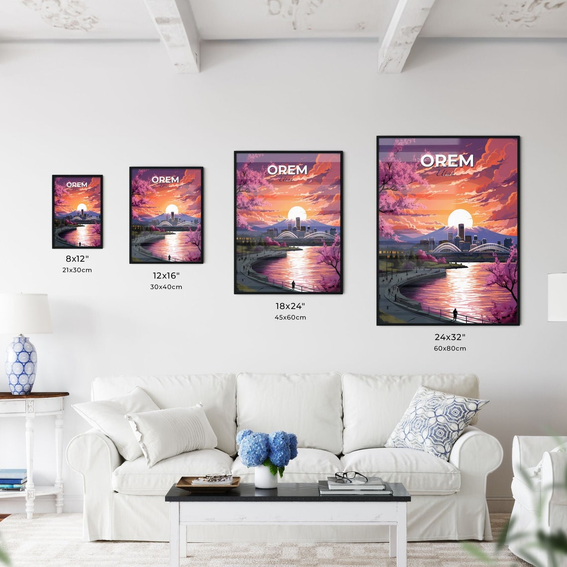 Orem Utah Sunset City Skyline Bridge With Cherry Blossom Poster - Image 3