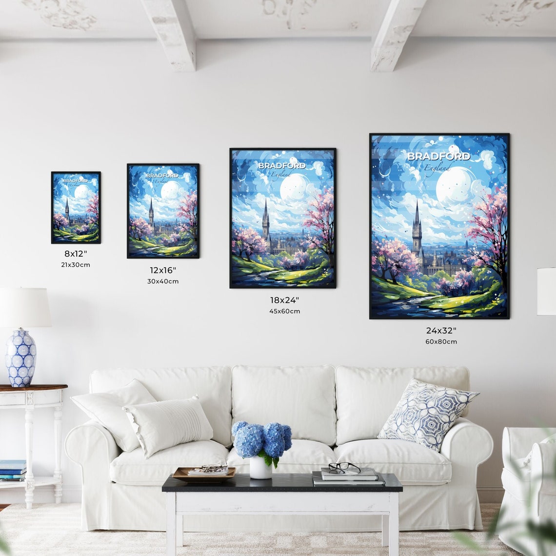 Bradford England Church Spire Spring Blossom Travel View Poster - Image 3