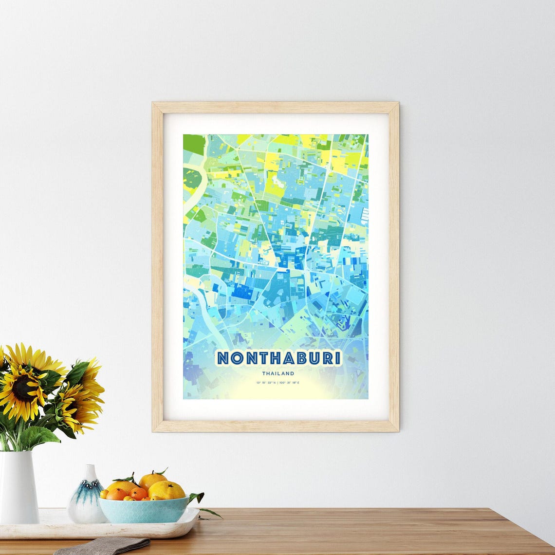 Nonthaburi Thailand Bluish Watercolor City Map Art Poster Wall Decor - Image 2