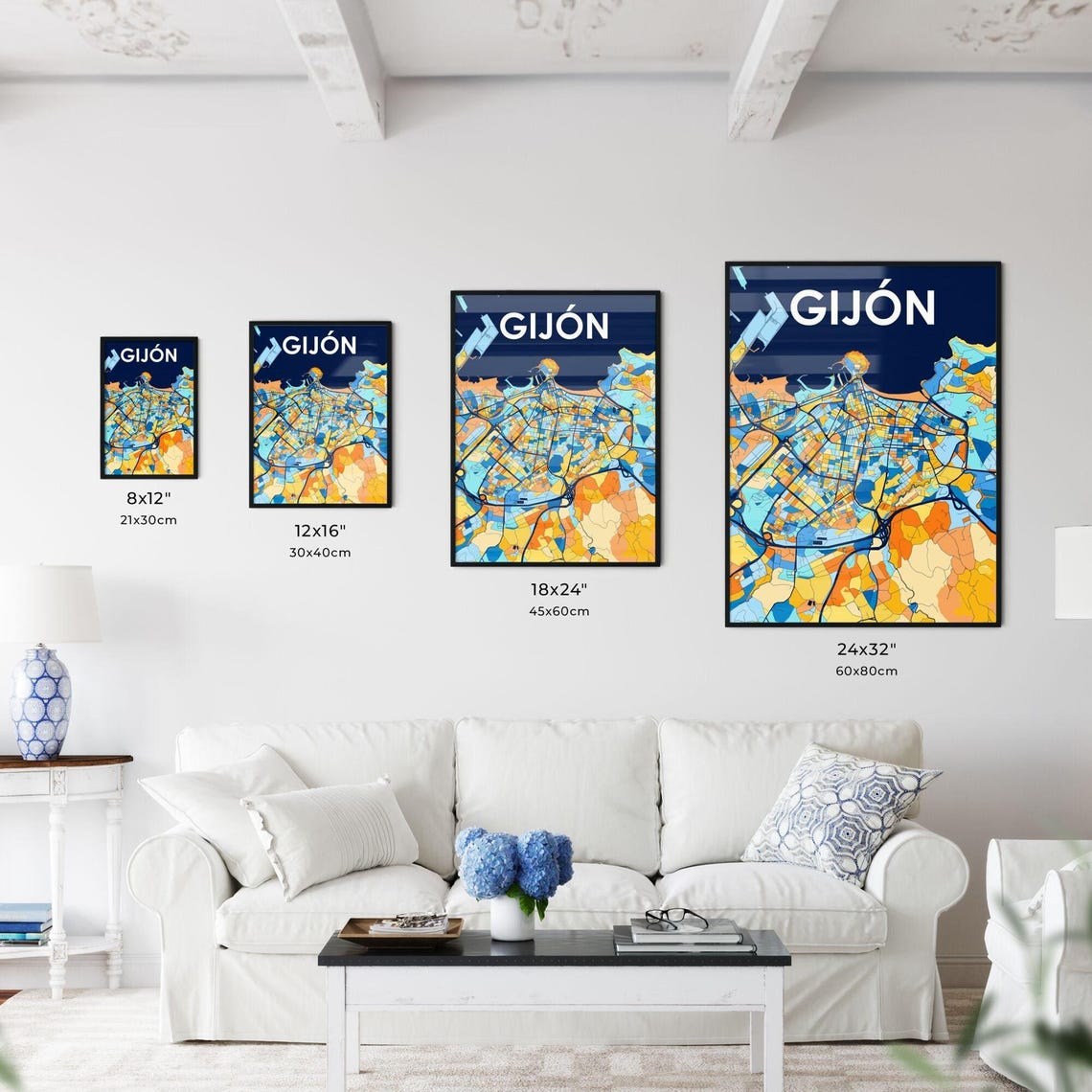 Gijon Spain Artistic Colorful City Map Wall Decor Travel Design Poster - Image 3