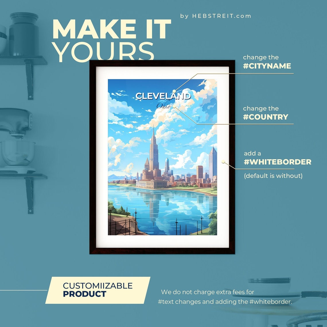 Cleveland Ohio River Skyline Waterfront Travel Wall Poster Art - Image 2