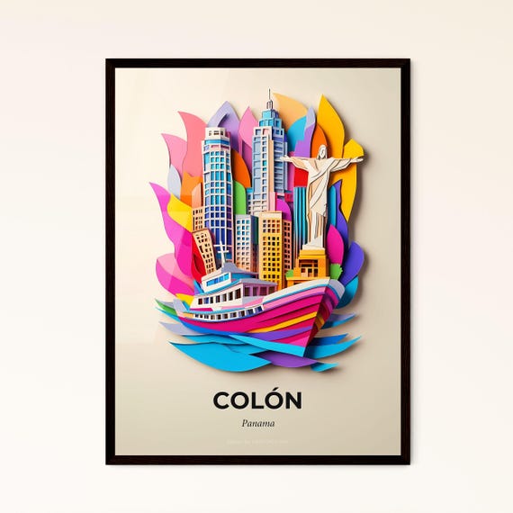 Vivid Coln Panama A Paper Cut Of A City With A Statue Fine Art Print Customizable